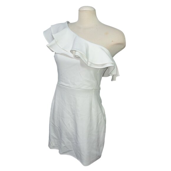Lulus Enticing Behavior White Ruffled One-Shoulder Mini Dress Sz Large White - Picture 5 of 13